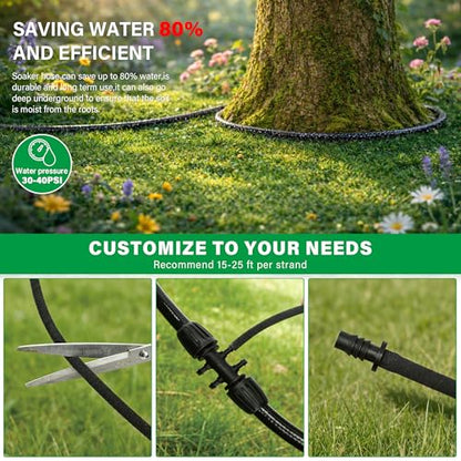 MIXC 100ft Soaker Hose, 1/4" Drip Irrigation Tubing Kits with Fittings - size: 100ft