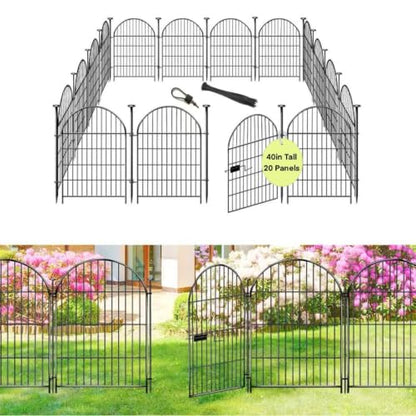 ADAVIN 20 Panels Garden Fence with Gate, 40in Fencing for Yard, 43.7Ft - color: Black, size: 40in(H)x27in(L) 19 Panels + 1 Gate