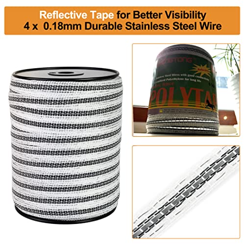 Reflective Electric Fence Poly Tape 3/5" 656ft 4 SS Wires Horse