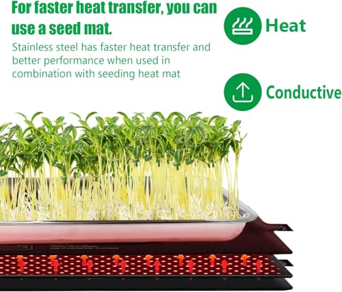 RooTrimmer 10 Pack Large Stainless Steel Seedling Trays, Heavy Duty Metal Water Catch Trays for Nursery Pots Transplant, Seed Germination & Propagation Flats (17.5 inch×13.56 inch, 1.18" Height) - size: Large-10P