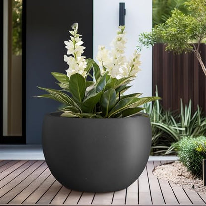 Kante Large Round Bowl Black Concrete Planter 20" Dia, Outdoor - color: Black, size: 19.9" d