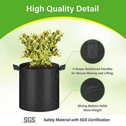 HealSmart 12-Pack 2 Gallon Nonwoven Grow Bags, Aeration Fabric Pots with Handles, Suitable for Garden Fruits, Vegetables and Flowers, Black - color: Black, 12 Pack, size: 2 Gallon