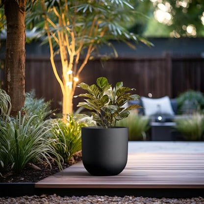 Kante Small Round Capsule Black Concrete Planter 11" Dia, Outdoor - color: Black, size: 11.0"Dia x 11.0"H