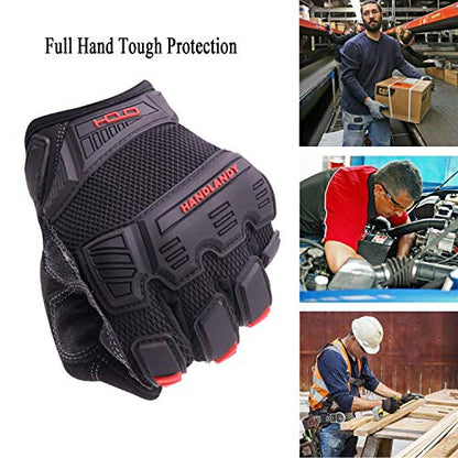 HANDLANDY Mens Work Gloves Touch screen, Utility Mechanic Gloves, Flexible Breathable Fit- Padded Knuckles & Palm - color: Black Red, size: Large
