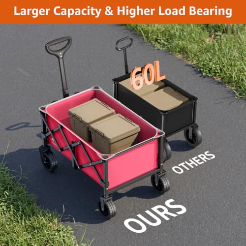 Collapsible Wagon Cart with Wheels & Reflective Stripe 280lbs Heavy Duty - color: Pink, size: Medium