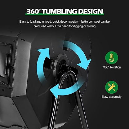 Nova Microdermabrasion 43 Gallon Compost Tumbler Bin Composter Dual Chamber BPA Free Compost Bin Outdoor Rotating Garden Yard Waste Bins - color: Black