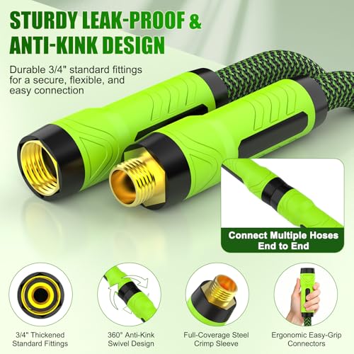 NON-EXPANDABLE Garden Hose 150ft x5/8'', Heavy Duty Flexible Water Hose with 10-Function Sprayer, Lightweight, Leak Proof, Durable Fabric Skin, Pressure Resistant for Yard, Outdoor - size: 150ft