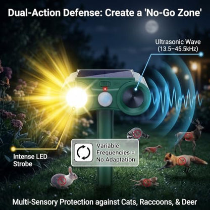2026 Solar Ultrasonic Animal Repellent Outdoor 4 Pack Deer Squirrel Deterrent with Motion Sensor & Flashing Light, Sonic Racoon Fortress Pro Repeller to Keep Cat Rabbit Dog Out of Yard & Garden