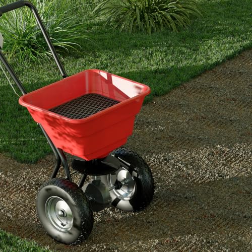 MOUMON 80LBS Push Broadcast Fertilizer Spreader, Walk-Behind Garden Seeder