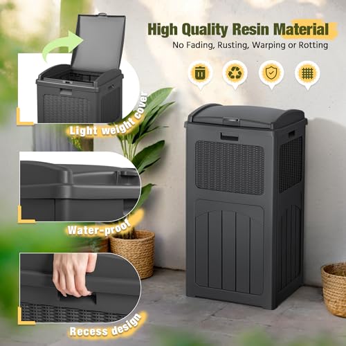 Devoko 33 Gallon Outdoor Trash Can, Hideaway Garbage Bins with Tiered Lid - color: Gray, size: 1 Pack