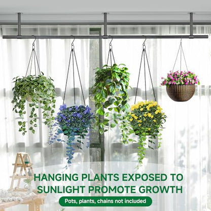 2 pcs Hanging Planters Rod, Plant Hanger Indoor for Window Ceiling, Hanging Plant Shelf for Wall Planter House Plants, Plant Shelves Metal Holder Bar 63 in (Pots, Plants, Chains not Included) - size: 63In Length-2Pcs