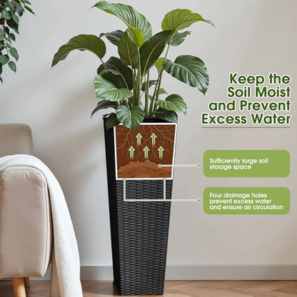 Devoko Resin 32'' Tall Planters, Large Taper Outdoor Planter - color: Black, size: 32" Set of 2