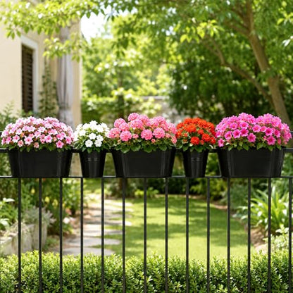 KINGLAKE Flower Pots,10 Pcs Metal Iron Hanging Flower Plant Pot Balcony Garden Plant Planter Baskets Fence Bucket Pots 10.6" & 5.1" Flower Holders with Detachable Hook Black - color: Black, size: 10.8 Inch and 5.1 Inch