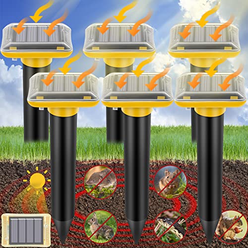 Mole Repellent Solar Powered,2026 Upgraded Gopher Repellent Ultrasonic Solar Powered,Vole Repeller Outdoor for Lawns Garden Yard,Gopher Trap Killer for Mole,Snake (Dark Yellow,6 Pack)