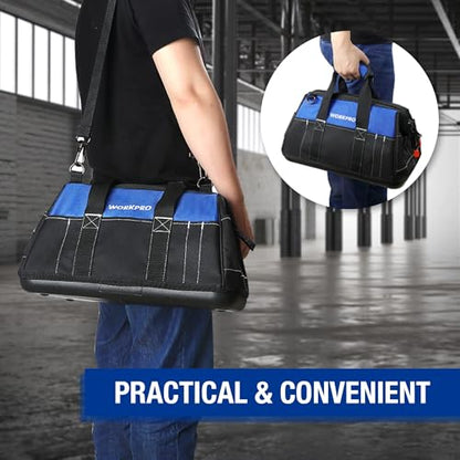 WORKPRO 16-inch Wide Mouth Tool Bag with Water-Proof Molded Base - color: Blue & Black