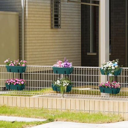 2 Pack Window Boxes Planters 17’’ Railing Hanging Planter Boxes for Outdoor Plants with Double Adjustable Brackets Rectangle Deck Railing Flower Pots Herb Planter for Fence Patio Balcony - color: Green