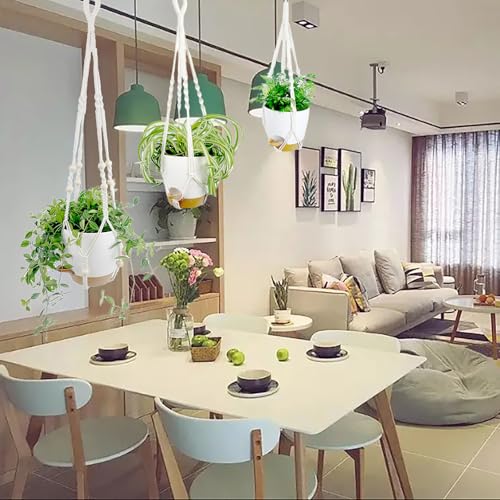 Hanging Planters with Macrame Plant Hangers for Indoor Outdoor Plants, 3 Set Hanging Baskets Flower Pots Holders 35''/27''/21'', Self-Watering Pots 7''/6''/5.5'', Boho Home Decor, White - color: White