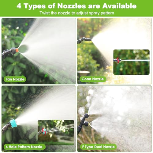 Battery Powered Sprayer Wand, 32 Inch Garden Sprayer Telescopic Wand with 3 Adjustable Speeds, Battery Indicator, 26.2 FT Hose, 7.4V Rechargeable Water Sprayer Wand with 4 Adjustable Nozzles & Filter