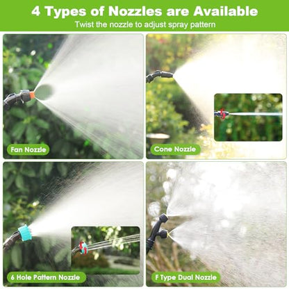 Battery Powered Sprayer Wand, 32 Inch Garden Sprayer Telescopic Wand with 3 Adjustable Speeds, Battery Indicator, 26.2 FT Hose, 7.4V Rechargeable Water Sprayer Wand with 4 Adjustable Nozzles & Filter