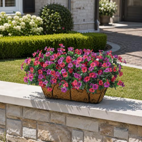 HyeFlora Artificial Flowers for Outdoor Indoor Garden Home Decoration, Faux Flower Daisy with Fabric Azalea Leaves Fake Plants Greenery Porch Patio, 4 Bundles (Purple Pink) - color: Fabric Purple Pink