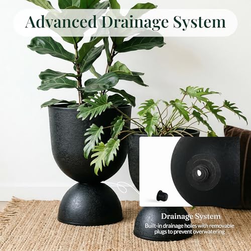 KOL Plastic Planters, Black Urn Planters 2 Pack, 18 Inch+23 Inch - color: Black, size: Bundle: 18"+23"