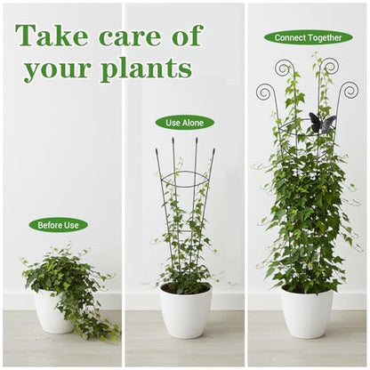 4 Pack 30 Inch Taller Plant Trellis for Potted Climbing Plants Indoor, Black Metal Garden Trellis with Butterfly & Bird Designs - Sturdy Expandable Plant Support for Ivy, Pothos, Monstera