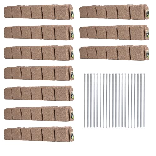 Beuta Landscape Edging | Garden Edging Border | Polyrock Blocks for Lawn Edging, Flower Beds & Yard Edging– 10 Pack | Each Section Has 6 Blocks 48" L x 4" W x 6.5" H | 20 Spikes | Cobblestone - color: Cobblestone, size: 10-Pack (40 FT)