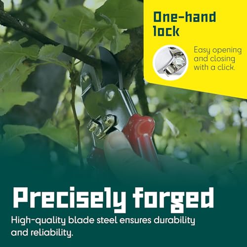 BERGER Anvil Hand Shears – Professional Garden Pruners with Anti-Stick Replaceable Blade, Non-Slip Handles, For Cutting Hard & Resinous Wood, Trimming – 1902