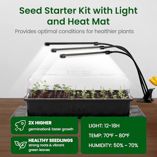 SOLIGT 60 Cell Seed Starter Tray Kit with Grow Light and Heat Mat - size: 1 SET