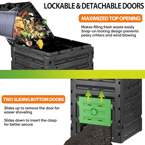 SUPER DEAL 120 Gallon Compost Bin, 450L Outdoor Garden Waste Composter with Flip-top Lid and Bottom Door, Large Capacity BPA Free Material for Fast Creation of Fertile Soil, Easy to Assemble, Black - size: 120 Gallon