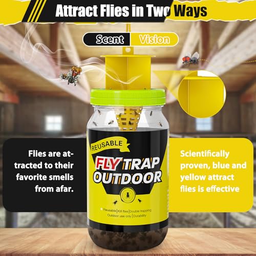 3 Reusable Fly Traps Outdoor Bottles, Fly Killer Catcher Jar with 6 Bait - size: 3 pack1
