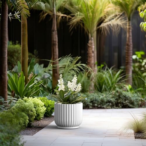 Kante White Concrete Planter 14" Dia All-Weather Round Accent Pot - color: White, size: 14"Dia x 11.8"H
