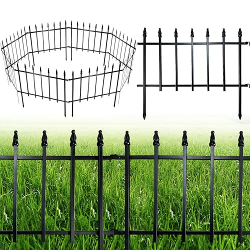 ARIFARO 5 Panels Metal Garden Fence 18" H x 22" W, Decorative Fence Panels - size: 46cm (H) x 56cm (W)，Total Length 2.75m