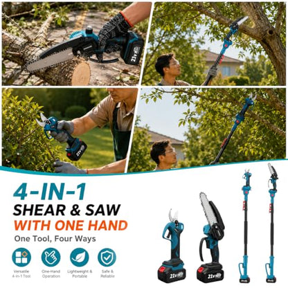 4-in-1 Cordless Pole Saw & Pruning Shears Kit with 7FT Extension Pole