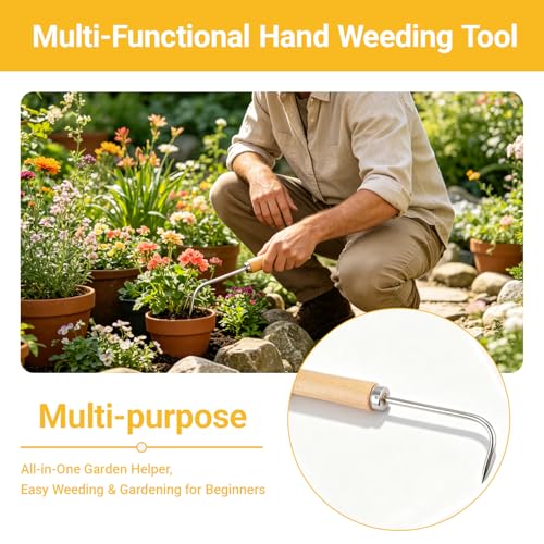 Crack Weeder Crevice Weeding Tool | Stainless Steel L-Shape Single-Claw Hook | Crevice Weed Remover | Patio Crack Weeder - size: 9.5"Crack Weeder