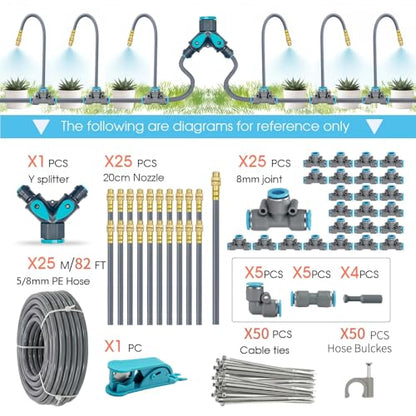 Drip Irrigation System, 82Ft 5/16 Inch Hose, 25 Adjustable Copper Nozzles, Automatic Atomizing Watering Kit for Greenhouse, Outdoor, Raised Bed, Lawn - size: 82FT
