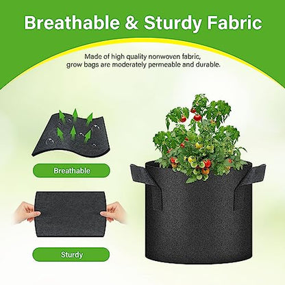 HealSmart 6-Pack 3 Gallon Nonwoven Grow Bags, Aeration Fabric Pots with Handles, Suitable for Garden Fruits, Vegetables and Flowers, Black - color: Black, 6 Pack, size: 3 Gallon