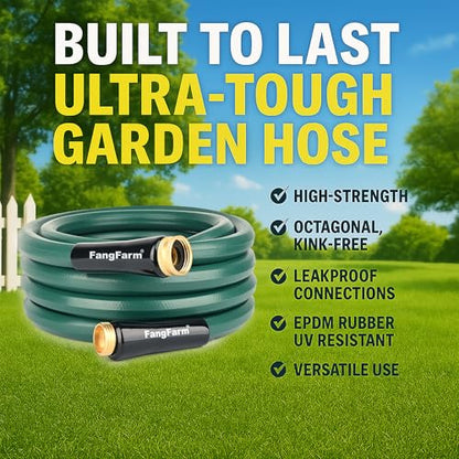 15FT Rubber Garden Hose, 5/8 in, 3/4 GHT Brass Fittings - size: 15FT