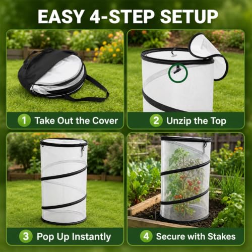 4 Pcs Pop Up Tomato Bird Barrier Plant Cover Mesh Net Cage with Stakes