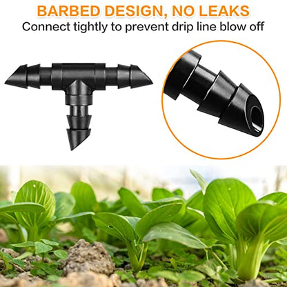 Gardrip Drip Irrigation Tee Fittings：100 Pieces Barbed Tee Irrigation Parts with Sharp End Fits for 1/4 Inch Drip Irrigation Tubing Drip Line T Connectors for Garden Lawn System - color: Tee-100P