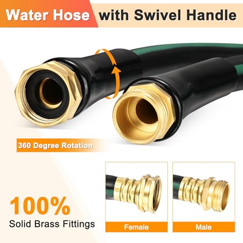 M METERXITY Garden Hose 5/8 Inch x 8 FT, Flexible PVC Leader Hose, Leakproof Water Hose with Swivel Handle, Male to Female Fittings, Burst 600 PSI [Black Green] - size: 8 FT, style: Male to Female