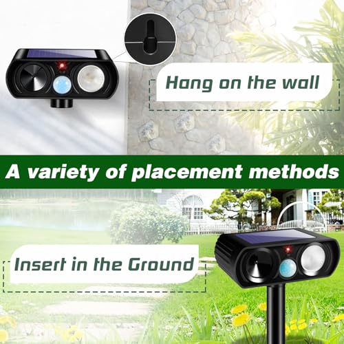 2 Pack Solar Ultrasonic Animal Repellent Outdoor Cat Repellent Outdoor&Deer Repellent Devices Bear Skunk Goose Deterrents Light Animal Repeller with Motion Sensor for Yard Garden