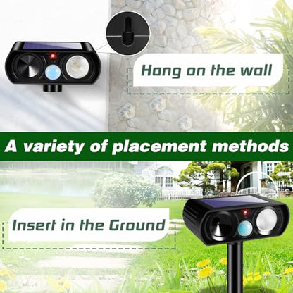 2 Pack Solar Ultrasonic Animal Repellent Outdoor Cat Repellent Outdoor&Deer Repellent Devices Bear Skunk Goose Deterrents Light Animal Repeller with Motion Sensor for Yard Garden