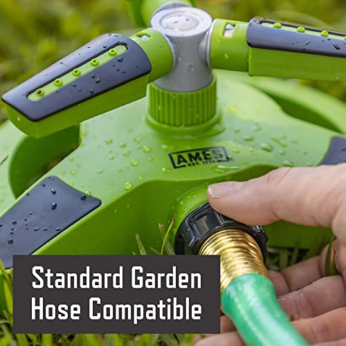 AMES Rotating Revolving Sprinkler with 3 Arms, 360 Degrees, Adjustable Lawn or Garden Watering, Large Spray Area Coverage, Easy Hose Connection, Green - style: Rotating Sprinkler