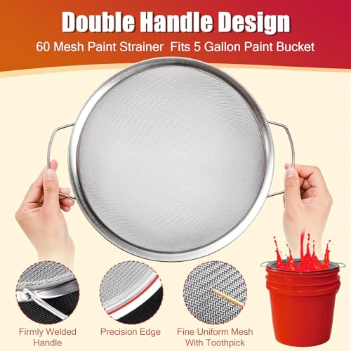 Fine Mesh Paint Strainer 60 Mesh Stainless Steel Paint Filter Emulsion Honey Funnel Filter Cover Fits 5 Gallon Paint Bucket Filter Tool Insert Strains (1 pc) - size: 1 pc