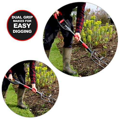 Roamwild Multi-Digger Garden Digging Spading Fork – Fibreglass Light Weight Gardening with Unique Dual Soft AIR Light Grip Technology & Soil Lump Cutting Bladed Tines (Fork) - color: Fork