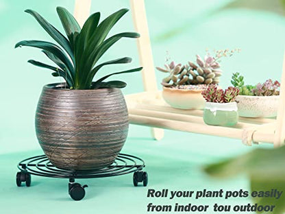 8 Packs Large Metal Plant Caddy with Wheels 14" Rolling Plant Stands Heavy-duty Wrought Iron Plant Roller Base Pot Movers Plant Saucer on Wheels Black - color: Black, size: 14"/ 8 packs
