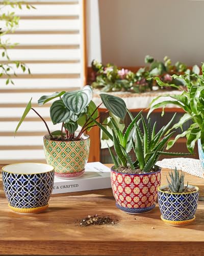 Metahom 4.9 Inch Ceramic Pots for Plants, Colorful Flower Pots Set of 4 - size: 4.9 inch