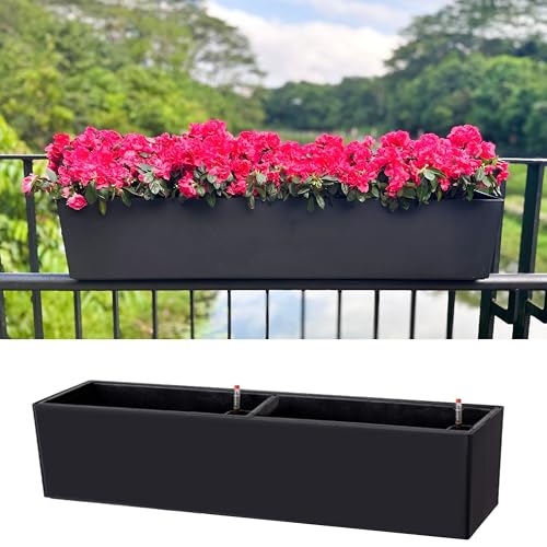 LaLaGreen Rail Planter for Balcony Outdoor (1 Pack, 40 Inch) Large Black Self Watering Railing Planters with Brackets, Rectangular Plastic Window Flower Box Simple Designer Choice with Rattan Pattern - color: 40" X 1 (Black)