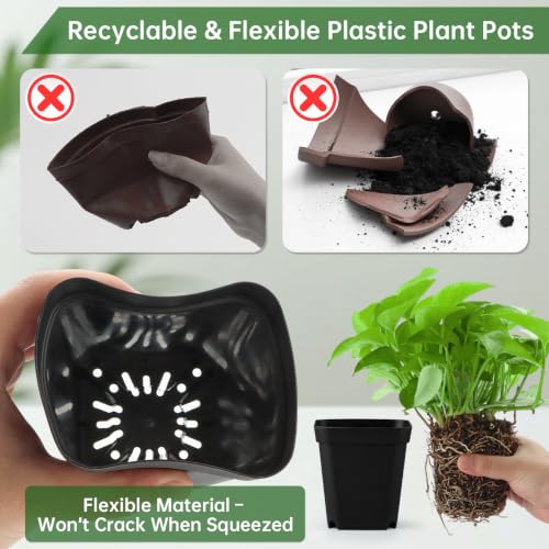 RooTrimmer 100 Pack Plant Nursery Pots 3.15 Inch, Durable Square Seedling Pots with Drainage Holes, Reusable Small Plastic Flower Pots for Seed Starting, Transplanting, Herb Garden - color: Black, size: 3.2Inch